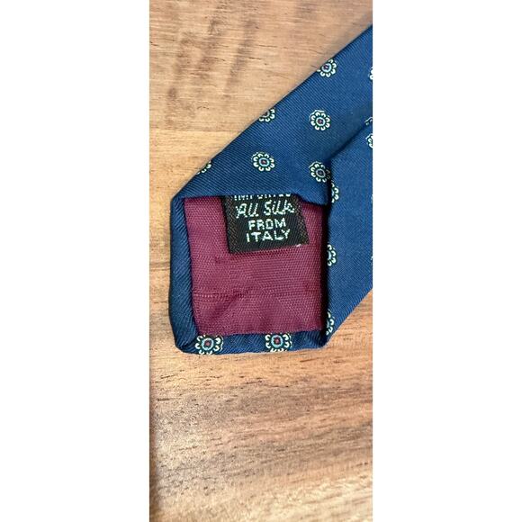 Vintage Kuppenheimer Italian Silk Neck Tie Geometric Pattern Blue White Preppy - Picture 3 of 4